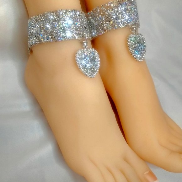 Rhinestone Heart Anklets, Ankle Bracelets, Sparkling Jewelry, Foot Jewelry - Picture 2 of 7